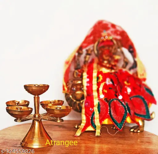 Bystreet Artisans Pure Brass Ethnic Panchadeep Bhadradeepam 5 Faced Akhand Jyothi Diya  Deepam for Home ,Office Pooja &Temples Decor | Festive Gifts (Golden 1 Pc)