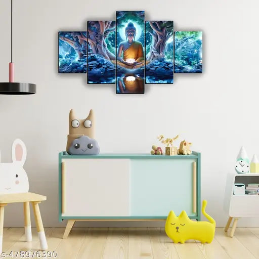 Buddha Home Decor Modern Artistic Painting Digital Reprint 18 inch x 30 inch Painting (Without Frame, Pack of 5)