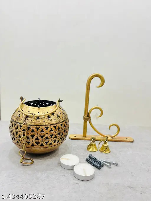 Suraj handicrafts lota flower small tealight holder hanger bell chain and scrow 13*13*13 cm