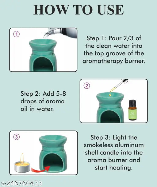 Candle Diffuser for Home Fragrance, Aroma Oil Burner with 1 T-Light & 1-10 ml Aroma Oil -Fragrance Fresh Lime (Green Diffuser Pot)