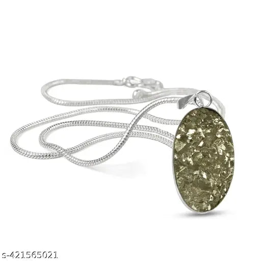 Natural  Pyrite Oval Shap Pendant, Crystal Stone Locket - Pendant for Reiki Healing and Crystal Healing Gemstone for Unisex