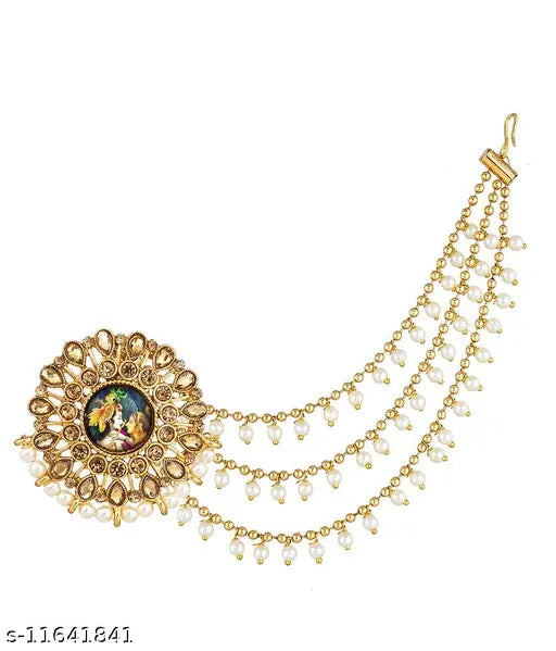 Allure Gold Plated Radha Krishna Bahubali Ear Chain Women's Earring