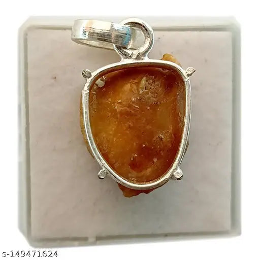 Lab Certified Machh Mani Pendant 8.25 - 10.25 Ratti Machh Mani Locket sea stone Pendant in White Metal Silver Plated Reduce and Remove Impact of Rahu, Ketu, Sani and Moon. (Meen Mukta, fish stone Pendant)