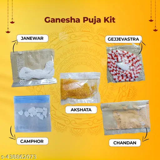 PujaNPujari Eco Friendly Ganesha Combo Kit,Ganesh Chaturthi Pooja Kit with 10 Items Puja Samagri