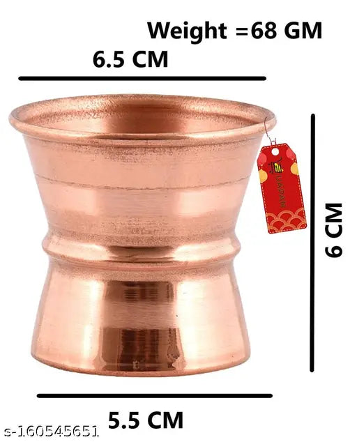 UAPAN Copper puja, Temple Damru Shape Panchpatra (Pack of 1 Pieces, Gold) Glass Set Water/Juice Glass  (50 ml, Copper, Gold)  Puja Articles