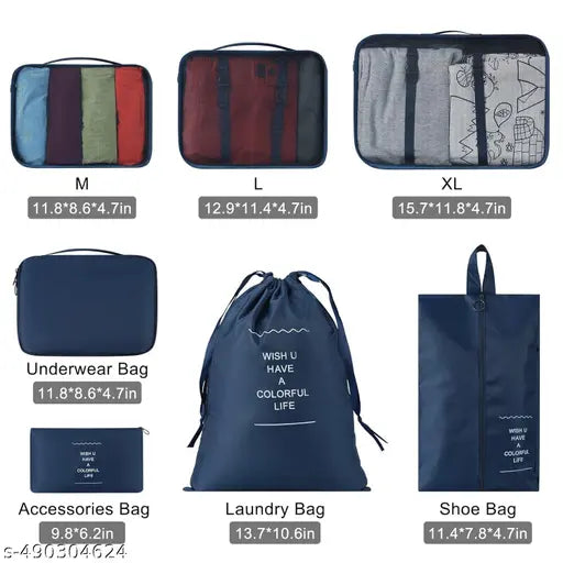 ( Multicolor) Travel Organizer 7 in 1 Travel Laundry Cosmetics Luggage Packing Organizers Set Makeup Bags Organizer Packing Cubes with Shoe Bag for travel, Nylon
