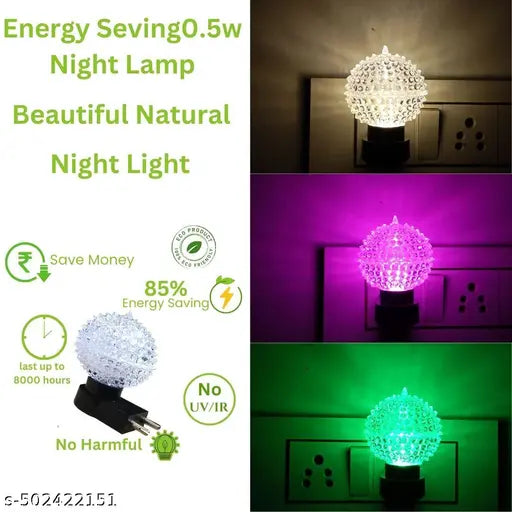 Crystal Shape Energy Seving 0.5w LED Night Lamp with 2 Pin Jack, Multicolor Night Bulb ( pack of 3)
