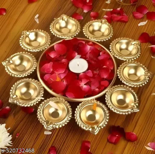 ZUNISHOP Diya Shape Flower Decorative / Urli Bowl for Home / 10 Diyas Set Iron Table Diya ( PACK OF 3 )