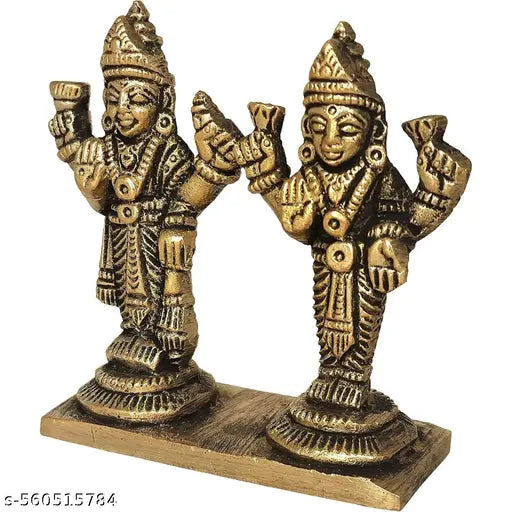 Vishnu Lakshmi Idol Pair in Pure Brass | Pooja Room Religious Decor | Temple Statue for Prosperity and Harmony