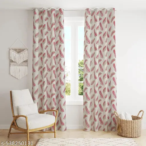 2-Piece 3D Wings Printed Eyelet Polyester Curtains – Set of 2 | Wrinkle-Free & Washable Window Panels- Maroon