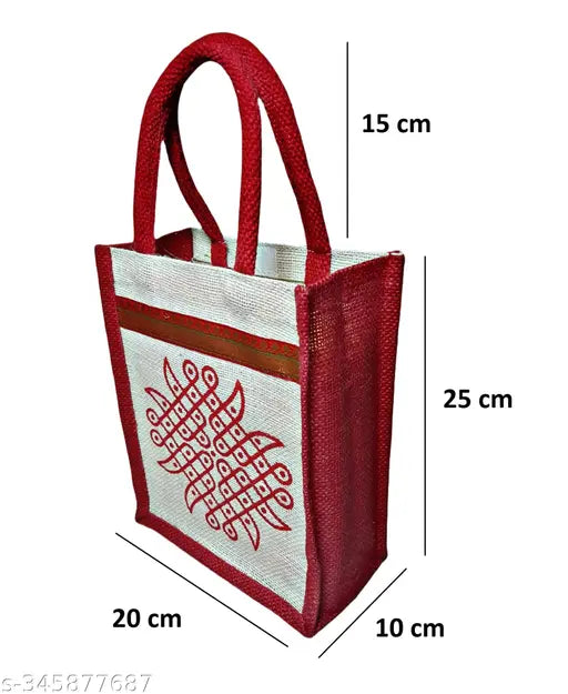 SS Eco-Life Eco-Friendly Jute Bag for Return Gift / Thamboolam Bag with Kolam / Muggu / Rangoli Print for Wedding, Housewarming, Navaratri Pooja and Varalakshmi Pooja, Baby Shower and Engagement. Pack of 10.