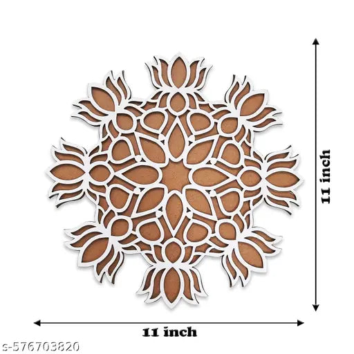 PresentAura 12 Inch Reusable Wooden Rangoli Stencil Mat – Easy to Use Rangoli Template for Festivals | MDF Base | Fill with Colors, Flowers, Pulses | Traditional Design