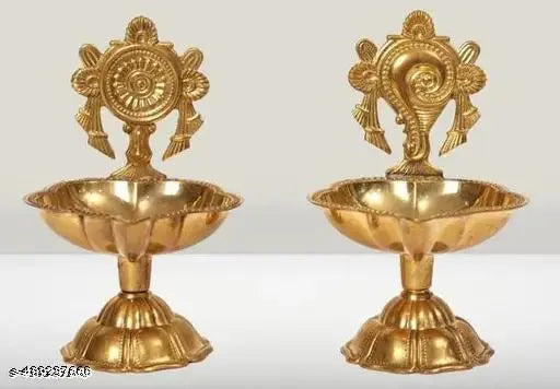 Brass Shanku Chakra Diya Set 2x2x3.5 inches