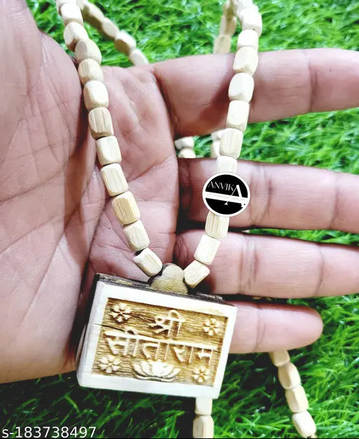 ANVIKA Tulsi kanthi with Shri SitaRam Bhaktmal Locket ||Handmade Tulsi Beads Mala Wood Wood Necklace