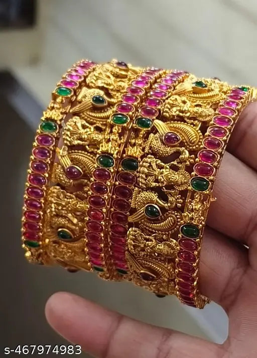 Govindam Gold Matte Plated Temple Jewelry Lakshmi 6Pcs Bangle Set