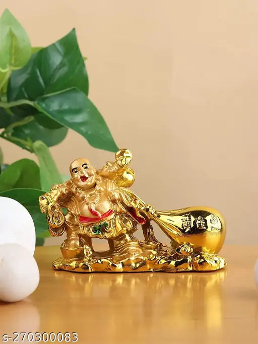 PAYSTORE Golden Laughing Buddha Budha For Health Wealth Money And Good Luck With Wealth, Set of 1