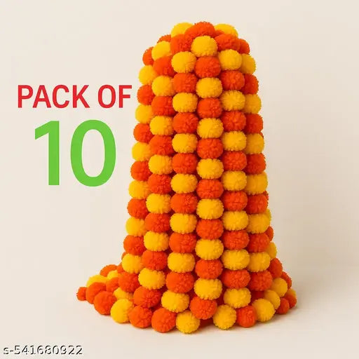 Artificial Marigold Fluffy Flowers for Door, Well Hanging, Wedding, Diwali, Pooja Ghar Decoration( 5 Ft. , Pack of 10