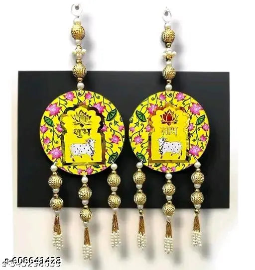 MK_HUB round Shubh Labh Cow and Lotuss Wall Hanging Toran for Pooja Room Home and Diwali Decor Toran Wall Door Hanging Gift Decorative home decor Diwali Ganesha chaturthi navratri janmashtami decoration Items (Set of 1)