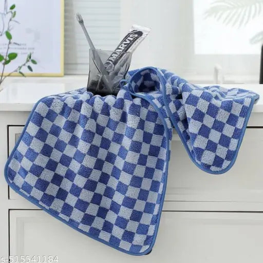 Microfiber Towels for Bath-Checkered Bath Towel for Men and Women-Soft Coral Fleece Towel with Hook Quick Dry Super Absorbent-70 x 140 cm (Blue)