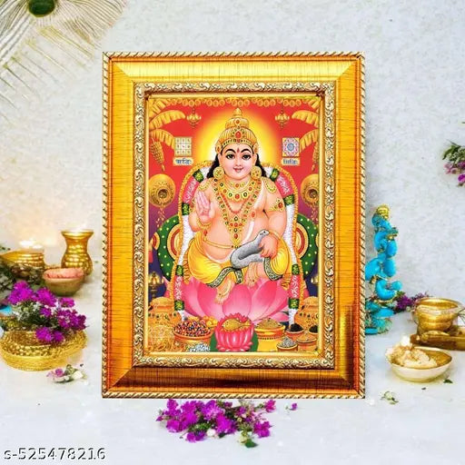 Kuber Lakshmi Wall Decor Painting, Gold Ornate Frame, Multicolour