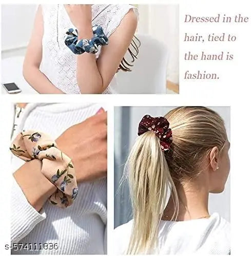 Floral and Plaid Pattern Hair Scrunchies Set, 12 Pieces, Pastel Colours, Mullicolor