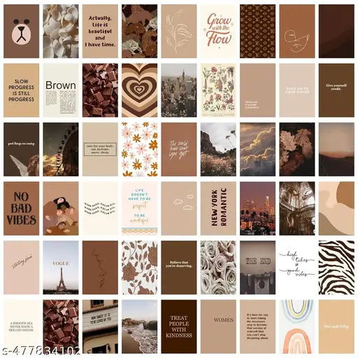 54 Peel-N-Stick Brown Aesthetic Wall Collage Kit, Girl Room Decor, Dorm Decor, Photo Collage Kit, Wall Collage- 1 Tissue Tape Included