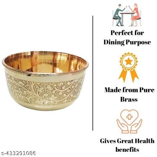 Handcrafted Brass Bowl | Gold Finish Bowl | Brass Bowl for Dining | Engraved Brass Bowl | Brass katori