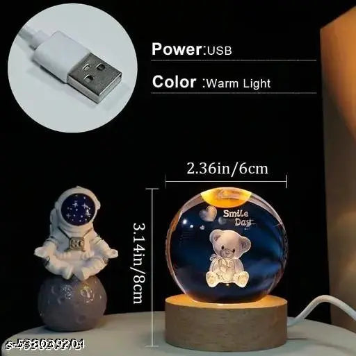 TAKSHIT  3D Smile Day Crystal Ball Night Lamp, Solar System Smile Crystal Ball Night Light, USB Table Colorful Led Wooden Crystal Ball for Home, Office, Birthday Gift (Smile Day)