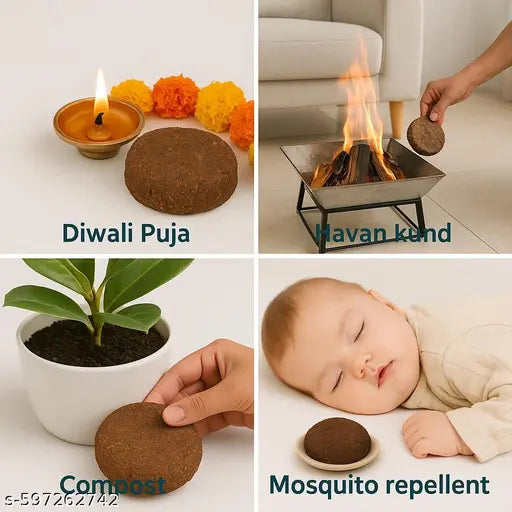 Pack of 30, ,Natural Desi Cow Dung Cake for Havan, Pooja, | Chemical-Free & Eco-Friendly, Dhuna puja , Cow dung Cake , Desi cow dung cake, kanda , Gober ke kenda , Upla dung , Corofitam desi gow , Upela , Gober upela , Goitha , Chipri dung , Gober k upela