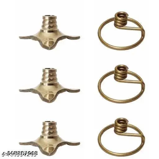 UZA Metals™ Brass Wick Holder Set of 3 & Brass Niranjan Kadi Set of 3 for All Types of Brass Diya & Oil Lamps | Small Brass Table Diya Thiri Holder Set Mandir Decor , Thiri Stand for Deepak Pooja Decor 100% Brass for All Types of Diya for Vilakku Lamps in