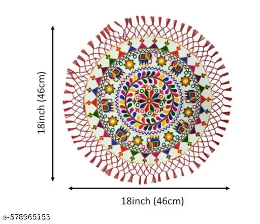 Traditional Embroidery Round Pooja Thali Rumal, Wedding Beautiful Hand Work Thali Rumal (24 Inch)