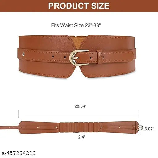 Women's Fashion PU Width Belt, Ladies Metal Buckle Design Belt Interlocking Buckle Vintage Blouse Blazer Dress Belt Stretch Cinch Belt for Women (Brown,26-31 inches)