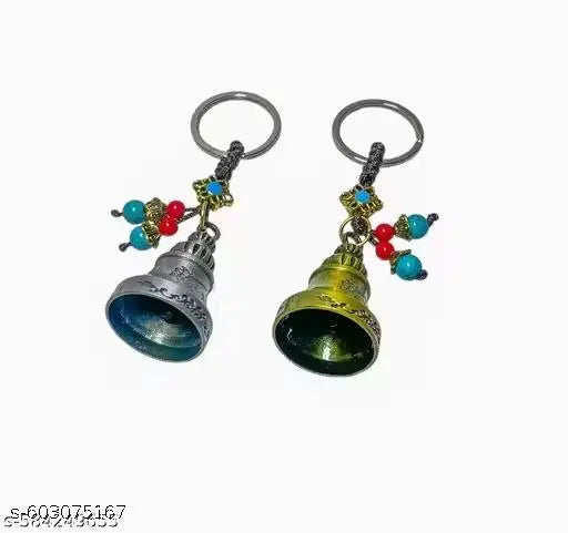 Antique Metal Bell Keychain Combo (Set of 2) | Car, Bike & Home Decorative Hanging Pendant | Feng Shui Lucky Charm