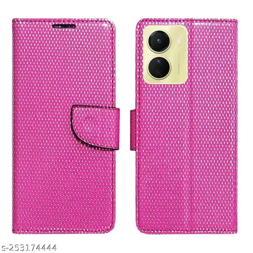 AD Enterprises Net Pink Flip Cover for Vivo Y16| Leather Finish|Shock Proof|Magnetic Clouser Compatible with Vivo Y16(Pink)