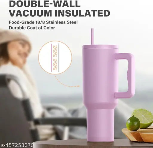 1200ML Stainless Steel Tumbler Hot and Cold with Handle and Lid 2, Double Insulated Cup 100% Leak Proof Mug Cupholder for Gym, Travelling (Lavender Mist)