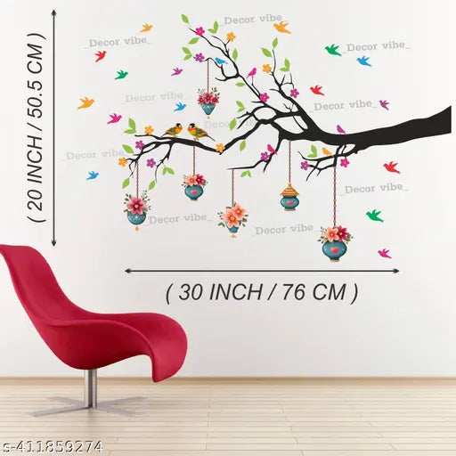 Decor vibe Trendy Tree And Flowers Wall Sticker ( Size 76X50.5CM )