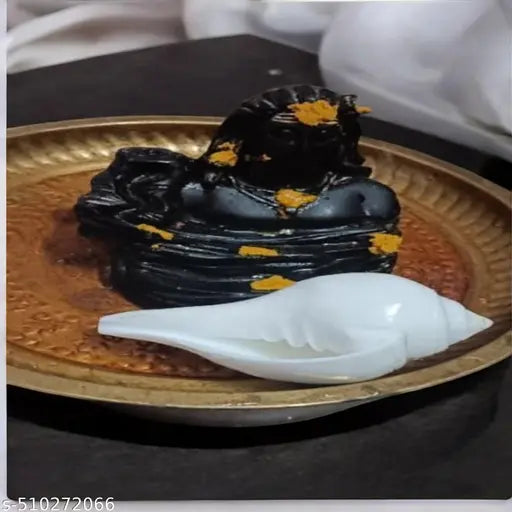 Traditional Jal Shankh With Brass Stand | Paniwala Shankh Or Pittal Dani for Pooja, Puja Temple - 11 cm