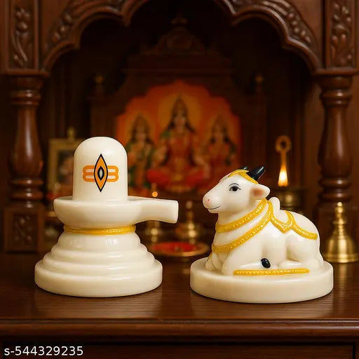 Shivling with Nandi Bull Idol | Resin Marble Finish Murti for Mandir, Puja Room, Car Dashboard | Spiritual Home Decor Showpiece |  Shastra Positive Energy Statue | Perfect Gift for Housewarming, Festivals, and Devotees