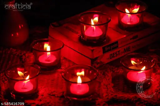 Articia Glass Tealight Candle Holder Decorative Votive Light Holders (6 X 6 X 5 cm, Set of 6, Red)