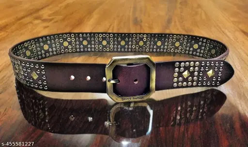 Casual leather studded brown belt