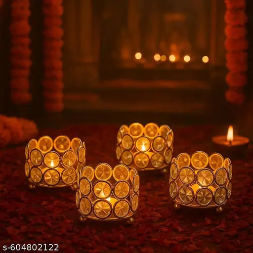 Tea Light Candle Holder For Home Decoration Metal Crystal Candle Holder Tea Light Holder Decorative Candle Holder Tea Light Holder for Table Decoration(Pack Of 4).