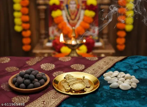 Combo of 3 Kamalgatta, Gomti Chakkra, White Kaudi, Laxmi Mata Metal Plate with Laxmi Foot and Tortoise, Laxmi Mata Pooja Samagri Kit (Pack of 21)