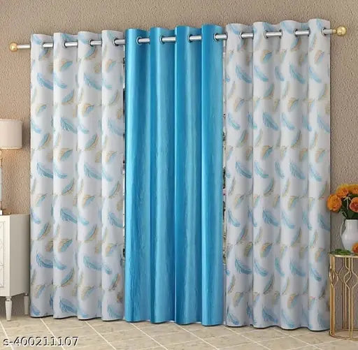 Kitto Present Polyester Semi Transparent curtain pack of 3 (AQUA)
