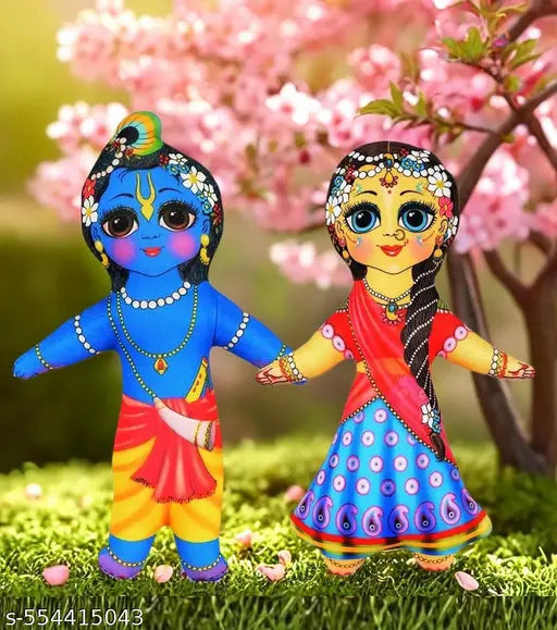 Vrinda Articles Radha Krishna 8 Inch God Toy, Soft and Plush Washable Toy for Kids, Baby - Divine and Cuddly Spiritual Home Decor.