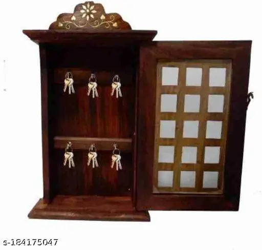 Sheesham Wood Key Holder-Square Design Keychain Holder Crafted by Saharanpur Artisans- Wooden Brown Color  For Home decor