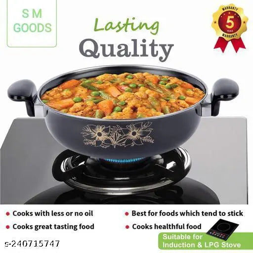 Non-Stick Graceful Black Kadhai Made Of Cast Iron Induction Friendly Cookware Item For Your Kitchen.