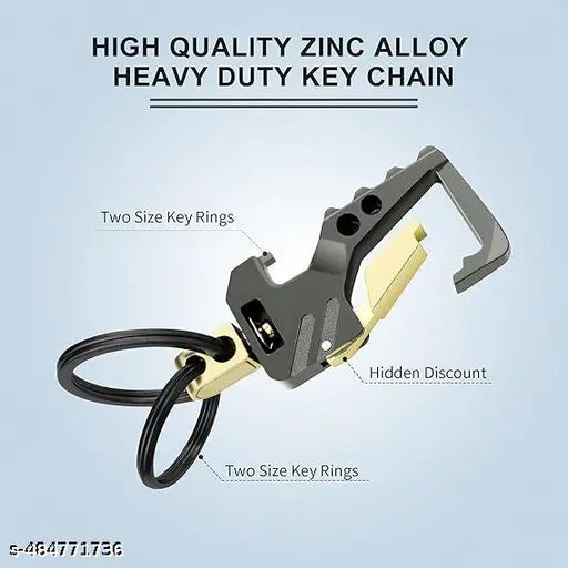 Heavy Duty Stainless Steel Keychain with Bottle Opener | Key Ring Hook Keychain Holder | Keychain for Men and Women Stylish Double Ring Hook Metal Key Chain for Cars and Bikes