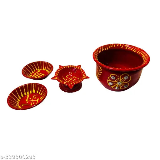 BAISA Karwa chauth thali Set | karwachauth puja thali Set | Pooja Thali Set | Lota/Kalash | Channi for Karwa Chauth Pooja (Thali Size 10 Inches ) (6 Pieces set) (Red) Karwa chauth set