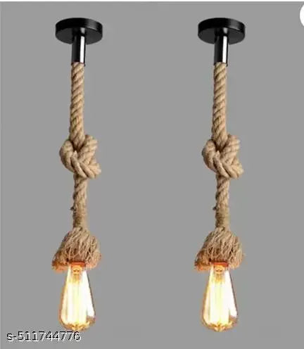 Hanging Natural Jute Rope Decorative Light Pack of 2 Without Bulb ( Brown )- Fancy Light, Home Decor, Light For Restaurant