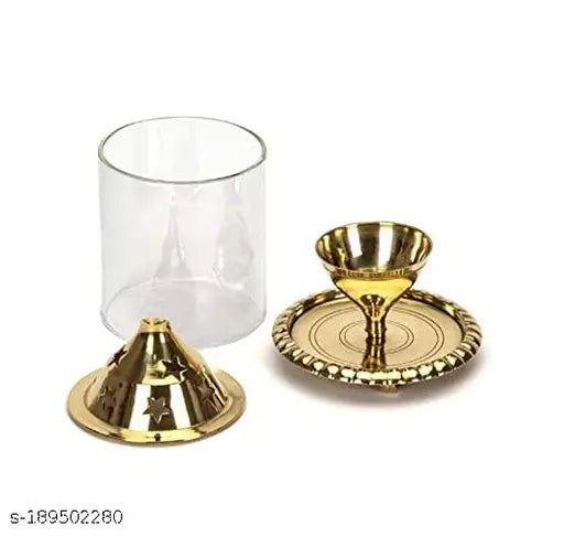 Diya with Borosilicate Glass Diya Decorative Brass & Glass Oil Lamp Tea Light Holder Lantern, Cylinderical Borosilicate Glass Glass Gold Akhand Diya Big Oil Puja Lamp Akhand Diya Decorative Brass & Glass Oil Lamp Tea Light Holder Lantern, Glass Cylinderic